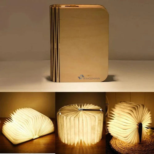 LumoBook - 360° aufklappbare Buchlampe aus Holz