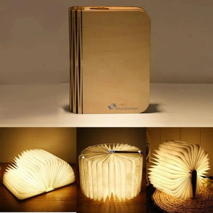 LumoBook - 360° aufklappbare Buchlampe aus Holz
