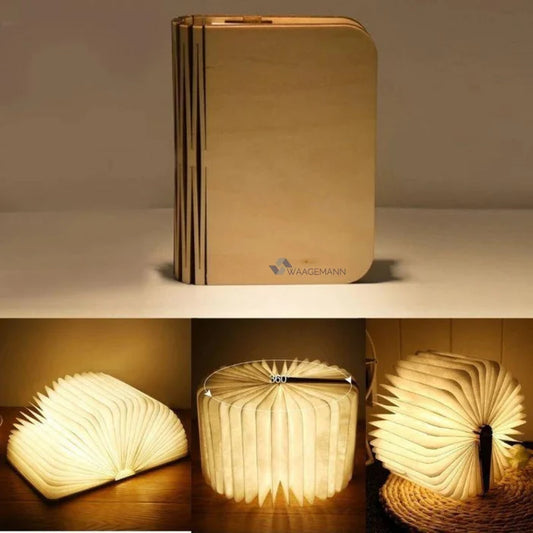 LumoBook - 360° aufklappbare Buchlampe aus Holz